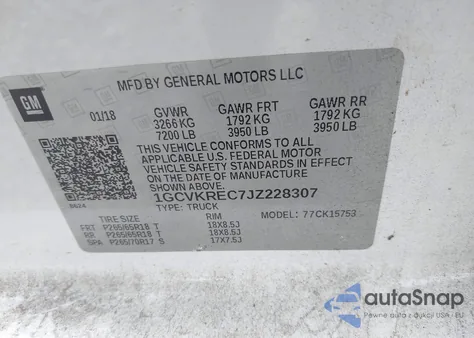 2018 Chevrolet Silverado 1500 2Lt z USA, uszkodzony, nr VIN 1GCVKREC7JZ228307